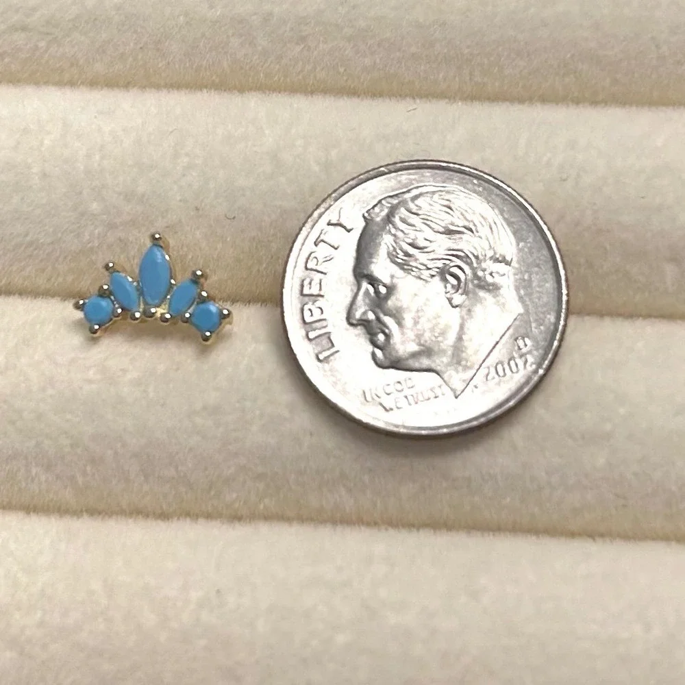 Dainty Turquoise CZ Fan Earrings 925 Sterling Silver 14k Yellow Gold Plated
